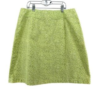 Vintage 90s Talbots A-Line Skirt Leopard Print Cotton Blend Casual Green Size 12